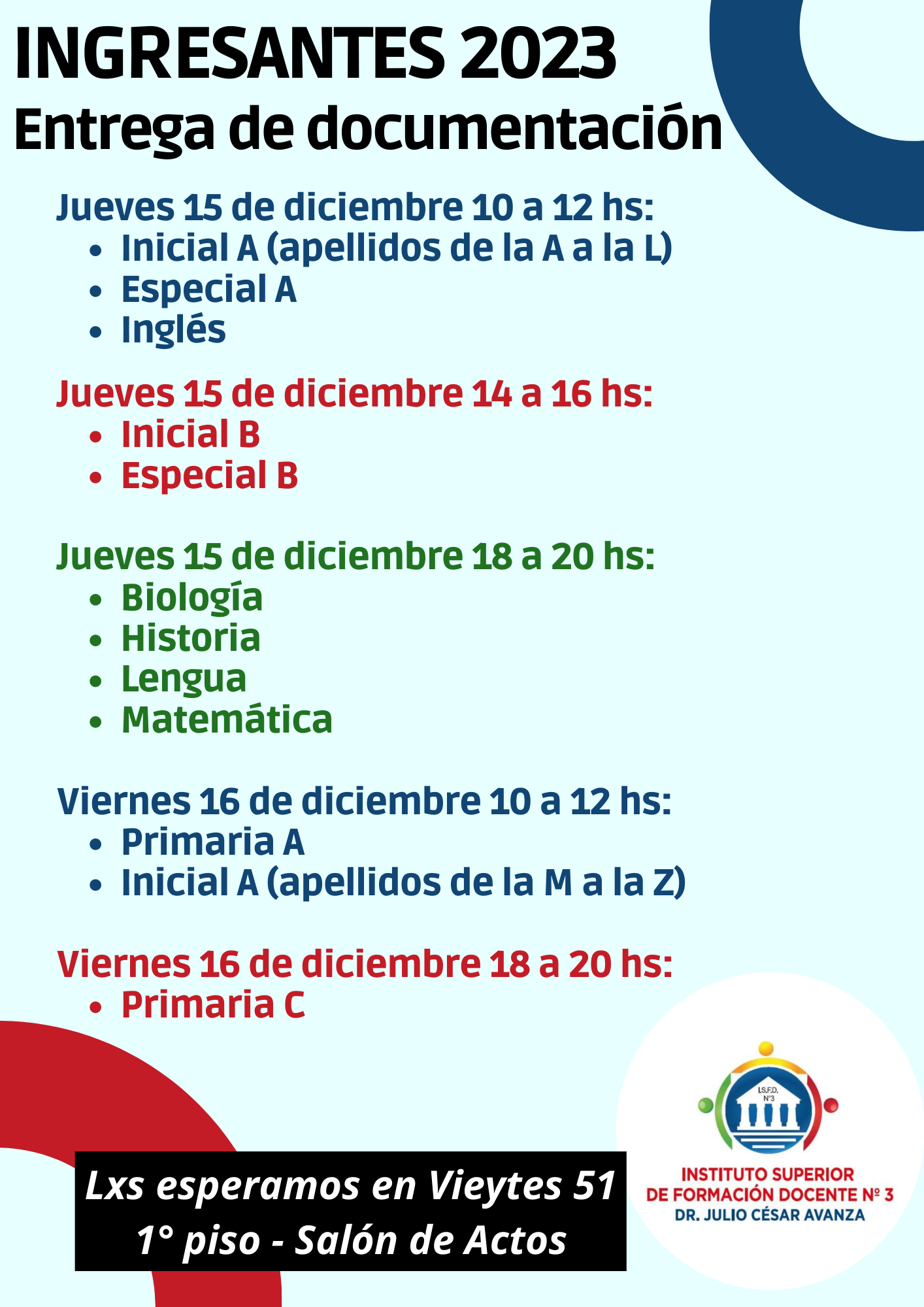INGRESANTES 2023 – I. S. F. D N° 3 "Dr. Julio César Avanza"
